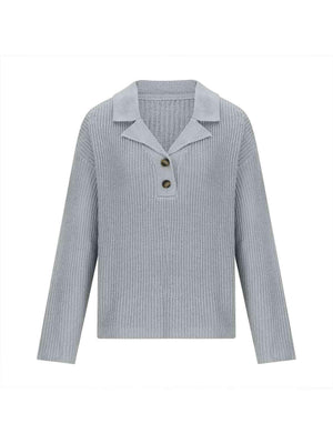 Ease And Warmth Collared Knit Sweater-MXSTUDIO.COM