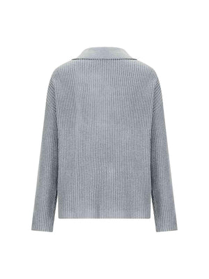 Ease And Warmth Collared Knit Sweater-MXSTUDIO.COM