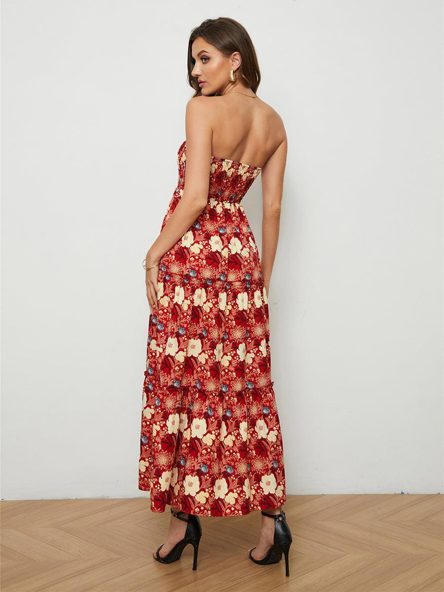 Ease Off Floral A-Line Strapless Floral Midi Dress - MXSTUDIO.COM