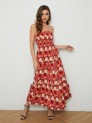 Ease Off Floral A-Line Strapless Floral Midi Dress - MXSTUDIO.COM