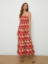 Ease Off Floral A-Line Strapless Floral Midi Dress - MXSTUDIO.COM