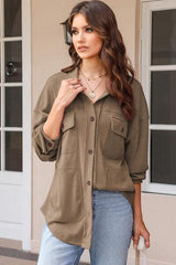 Ease Up Long Sleeve Button Up Shirt Jacket-MXSTUDIO.COM