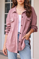 Ease Up Long Sleeve Button Up Shirt Jacket-MXSTUDIO.COM