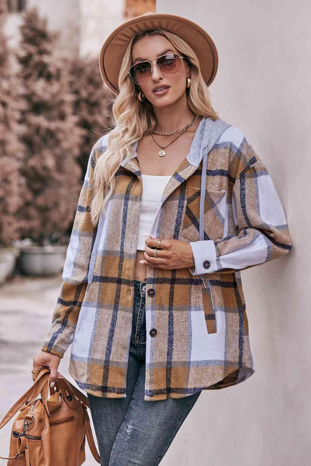 Easeful Autumn Plaid Hooded Jacket - MXSTUDIO.COM