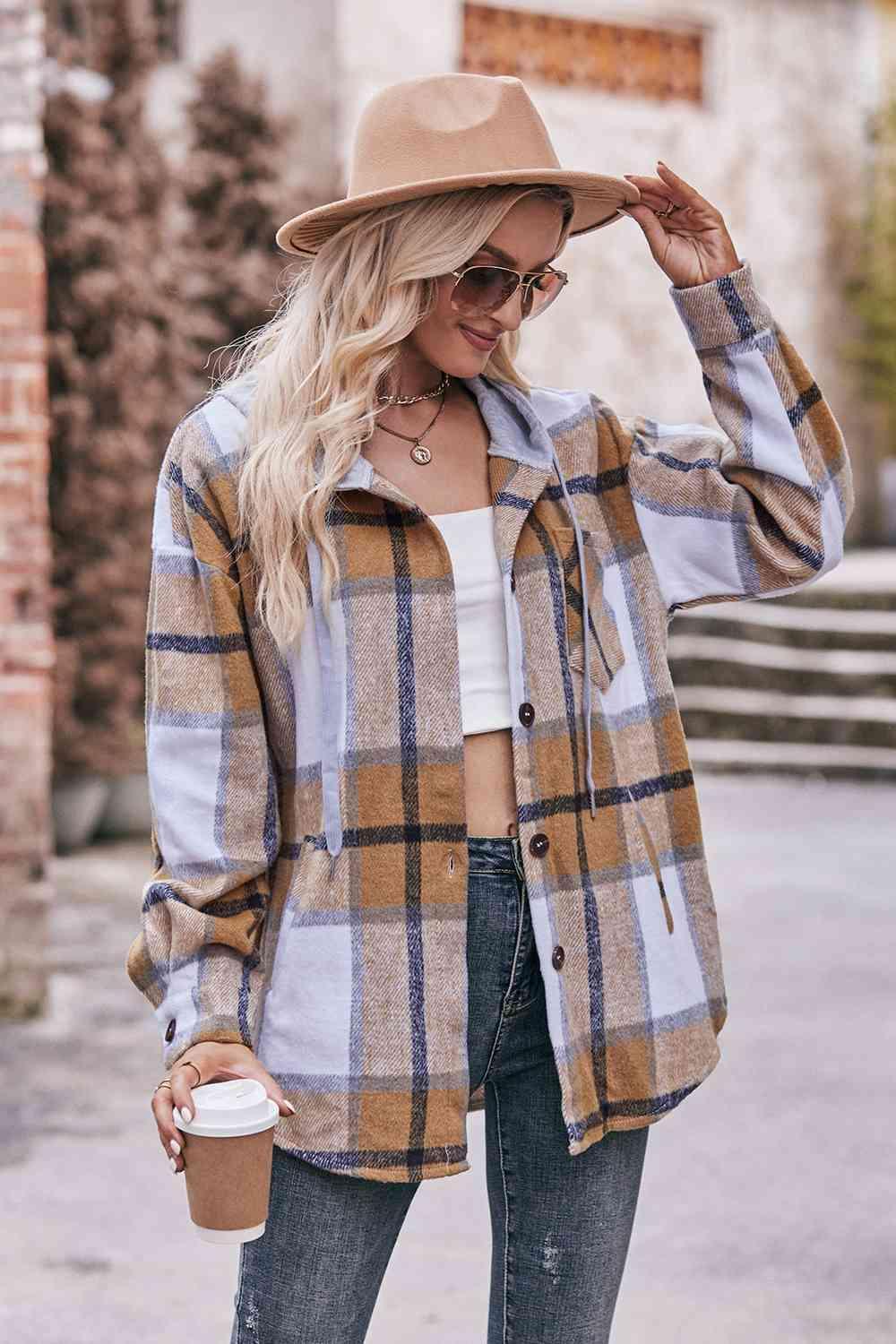 Easeful Autumn Plaid Hooded Jacket - MXSTUDIO.COM