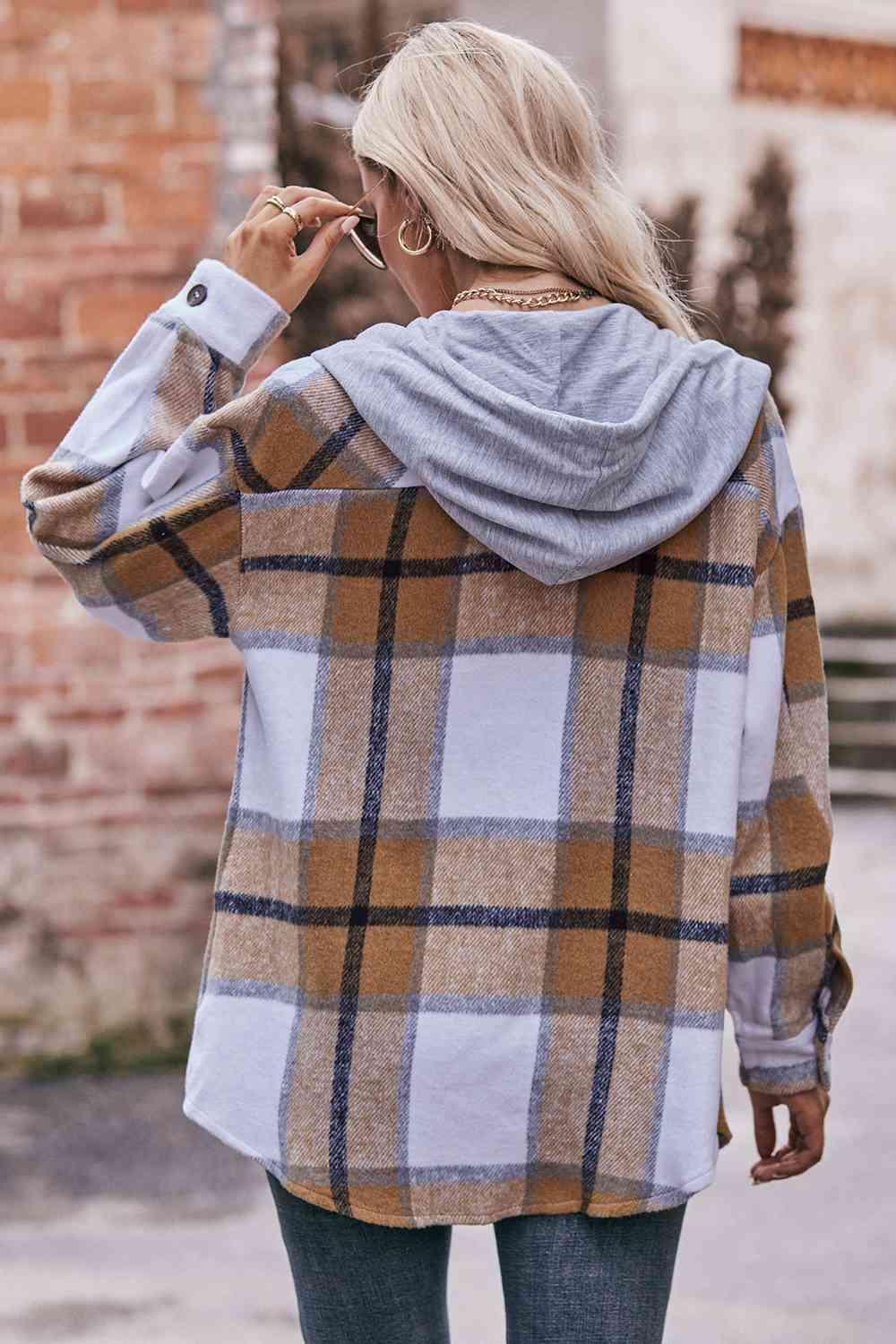 Easeful Autumn Plaid Hooded Jacket - MXSTUDIO.COM