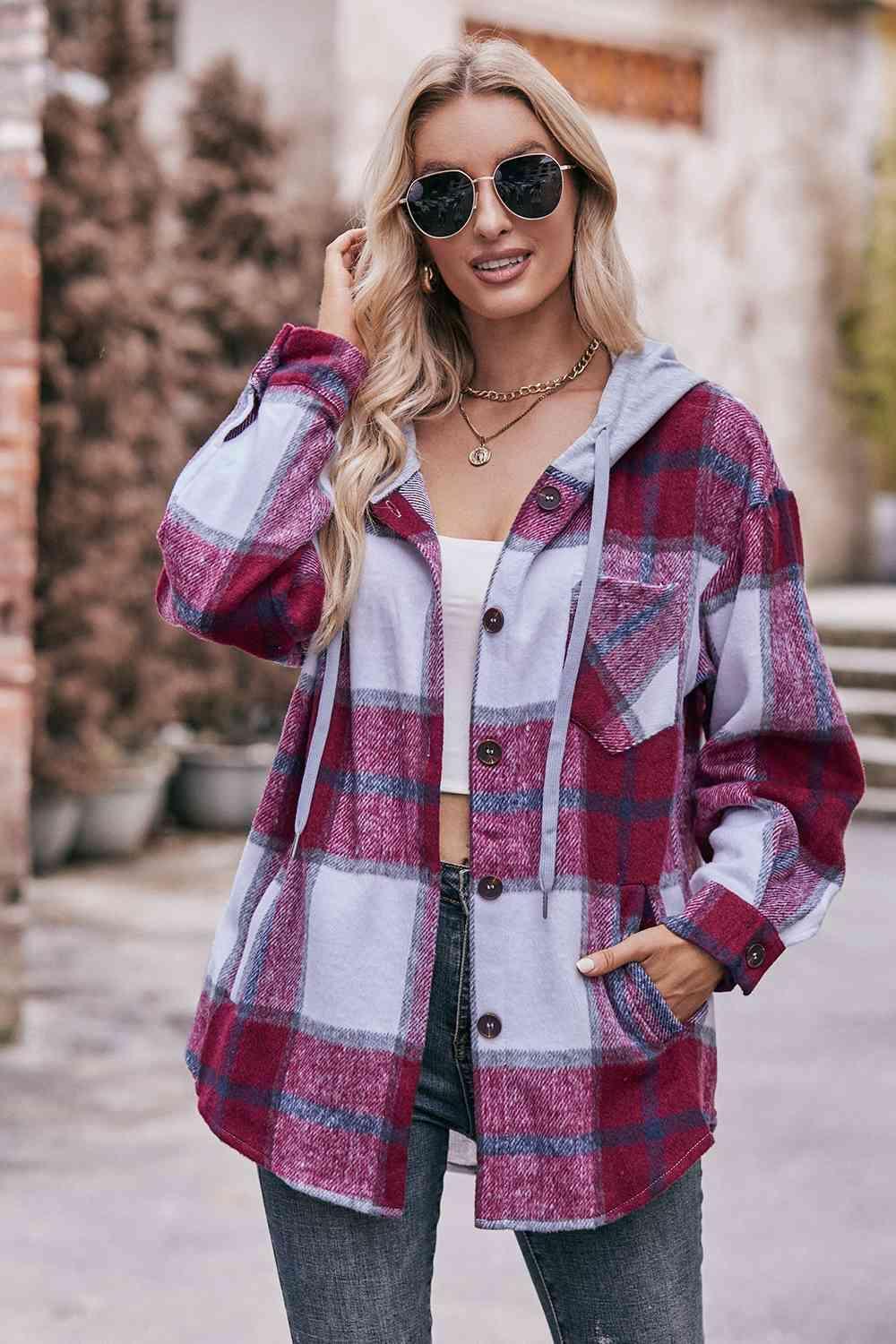 Easeful Autumn Plaid Hooded Jacket - MXSTUDIO.COM