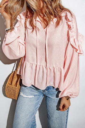 Easeful Ruffled Long Sleeve Peplum Blouse - MXSTUDIO.COM