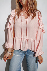 Easeful Ruffled Long Sleeve Peplum Blouse - MXSTUDIO.COM