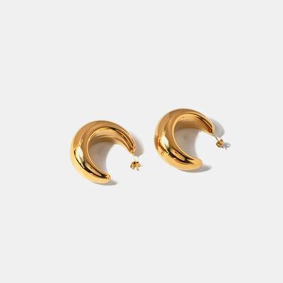 a pair of gold earrings on a white background