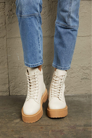 East Lion Lace Up Ivory Platform Combat Boots - MXSTUDIO.COM