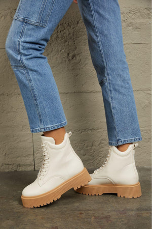 East Lion Lace Up Ivory Platform Combat Boots - MXSTUDIO.COM