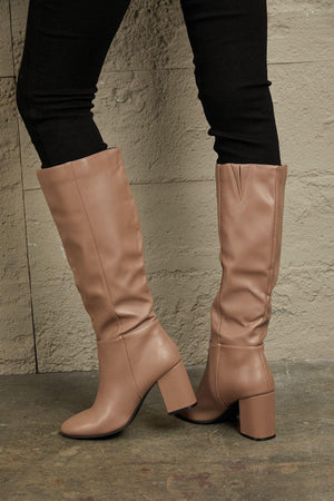 East Lion Mocha Block Heels Knee High Boots - MXSTUDIO.COM