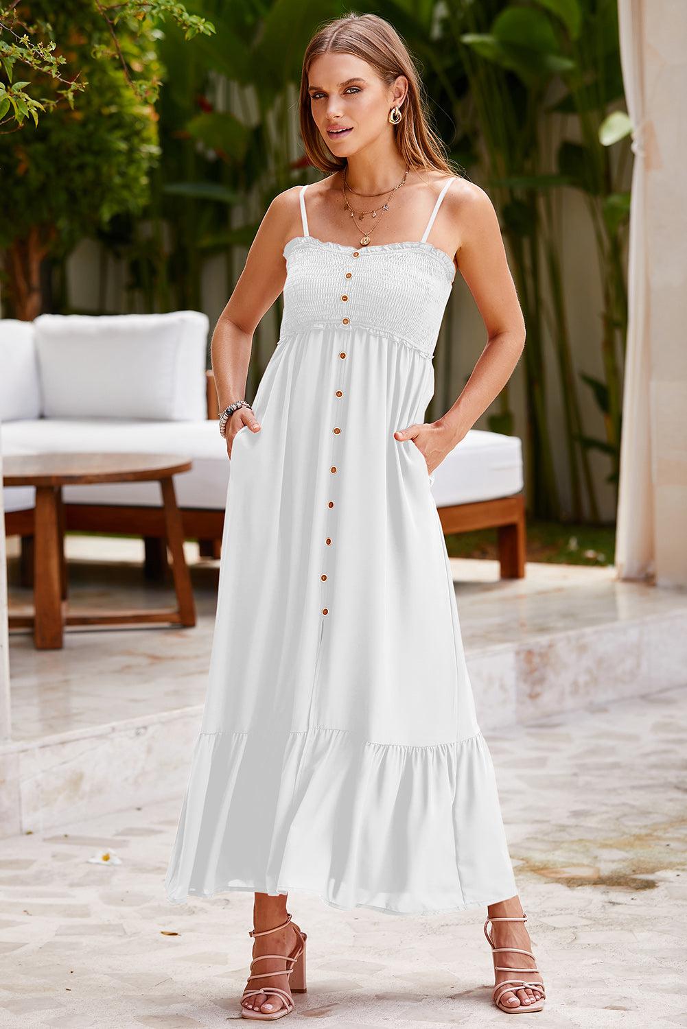 a woman wearing a white dress and sandals