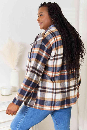 Easy Fit Plaid Button Front Plus Size Shirt Jacket - MXSTUDIO.COM