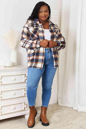 Easy Fit Plaid Button Front Plus Size Shirt Jacket - MXSTUDIO.COM