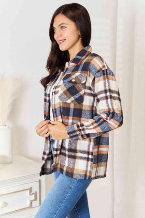 Easy Fit Plaid Button Front Plus Size Shirt Jacket - MXSTUDIO.COM