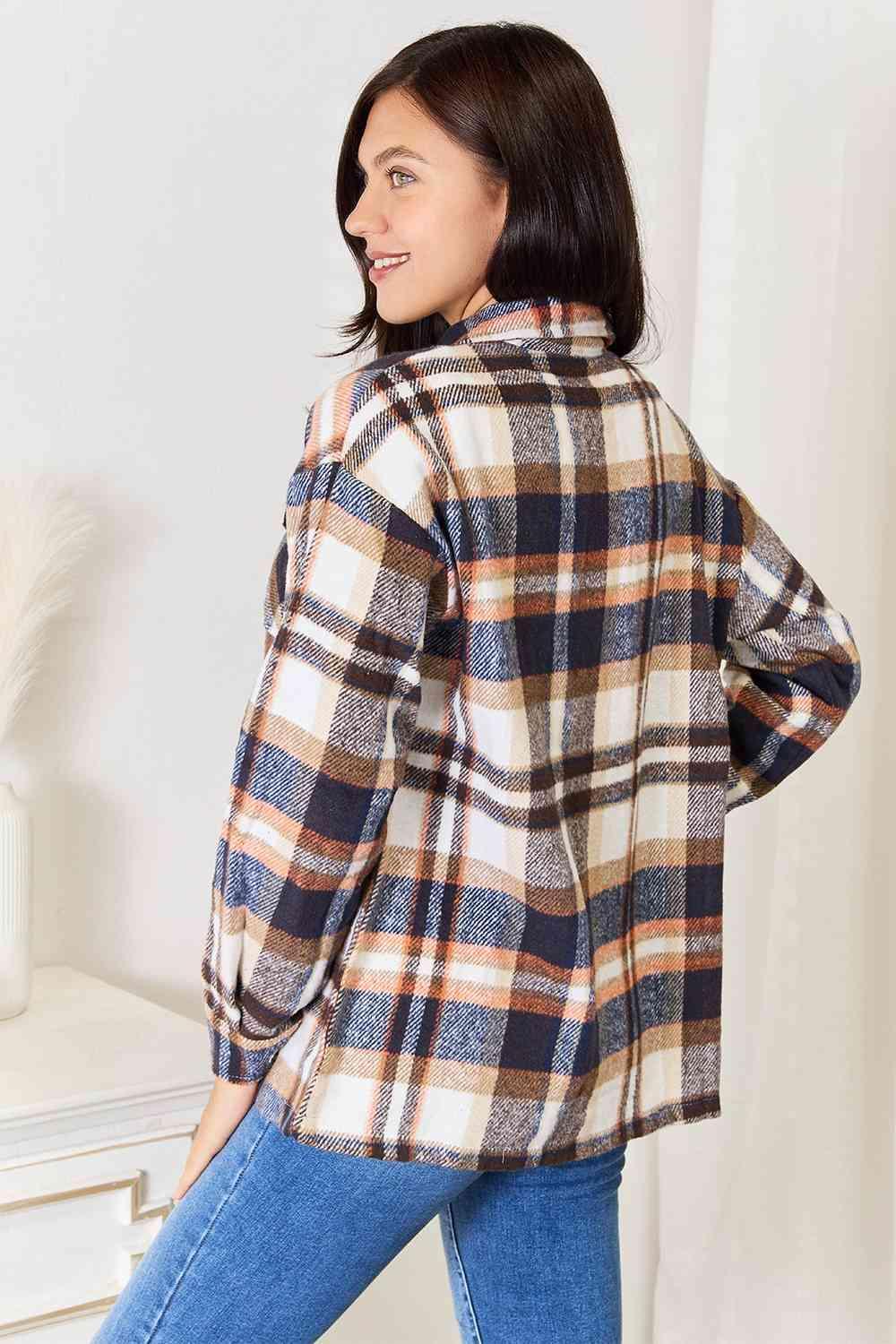 Easy Fit Plaid Button Front Plus Size Shirt Jacket - MXSTUDIO.COM