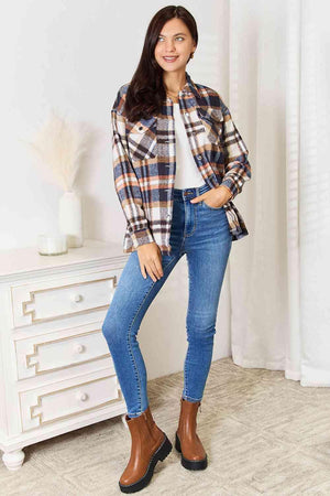 Easy Fit Plaid Button Front Plus Size Shirt Jacket - MXSTUDIO.COM