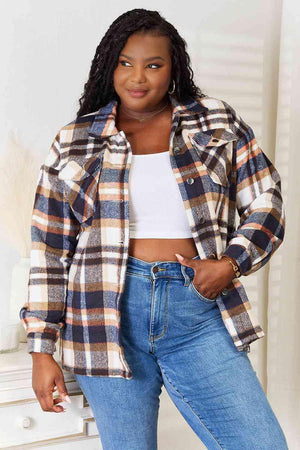 Easy Fit Plaid Button Front Plus Size Shirt Jacket - MXSTUDIO.COM