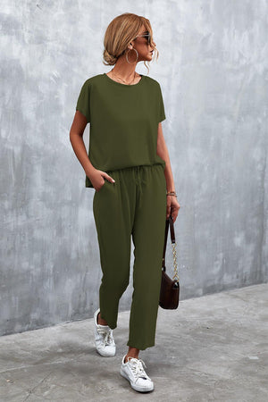 Easy Fitting Top and Drawstring Waist Pants Set - MXSTUDIO.COM