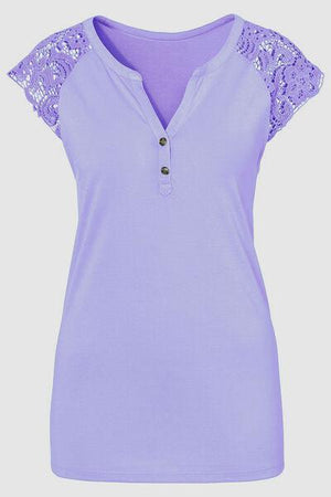 a women's purple shirt with lace sleeves