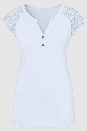 a women's white shirt with lace sleeves