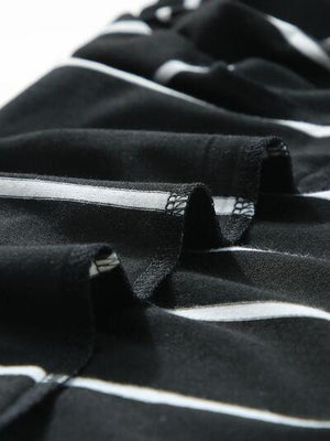 a close up of a black and white striped shirt