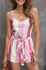 Easygoing Spaghetti Strap Striped Pink Romper - MXSTUDIO.COM