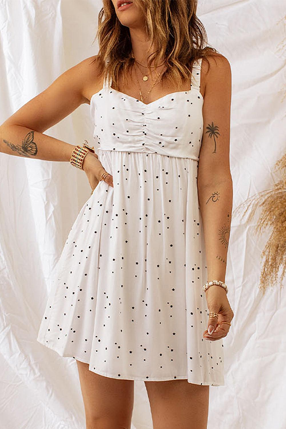 Easygoing Star Print White Sleeveless Mini Dress - MXSTUDIO.COM