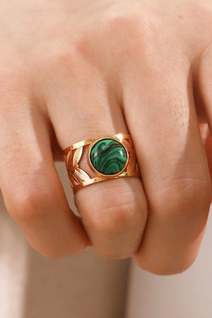 18k Gold Plated Malachite Leaf Ring - MXSTUDIO.COM