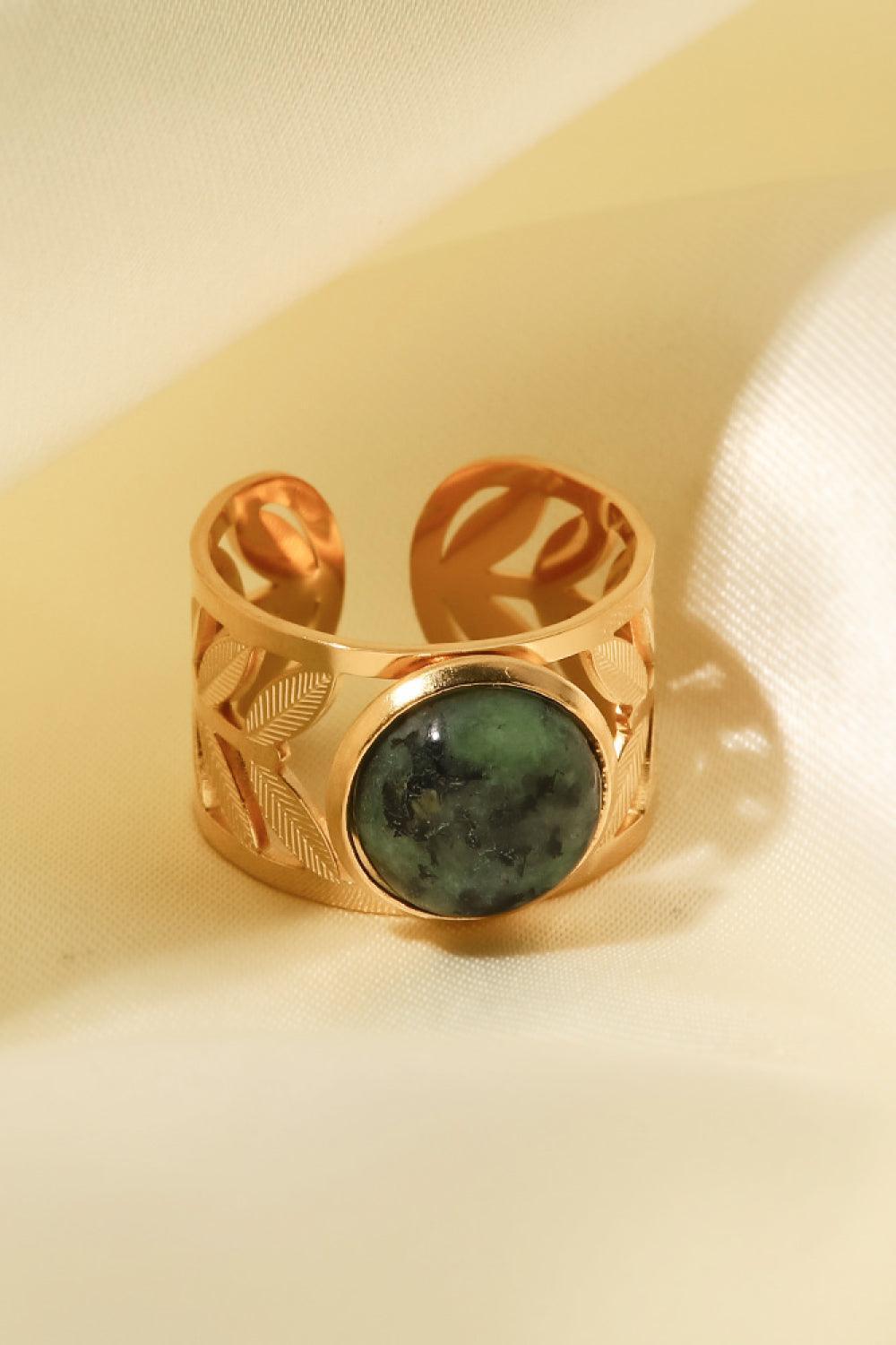 18k Gold Plated Malachite Leaf Ring - MXSTUDIO.COM