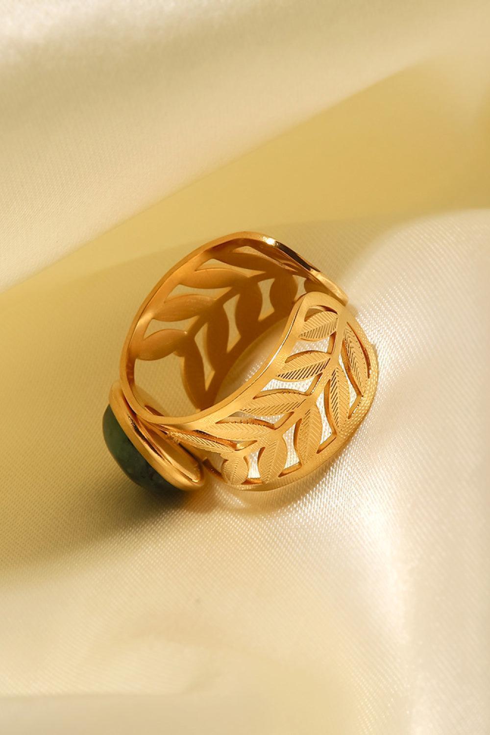 18k Gold Plated Malachite Leaf Ring - MXSTUDIO.COM