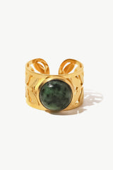 18k Gold Plated Malachite Leaf Ring - MXSTUDIO.COM