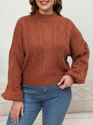 Ecstatic Cable Knit Plus Size Mock Neck Sweater - MXSTUDIO.COM