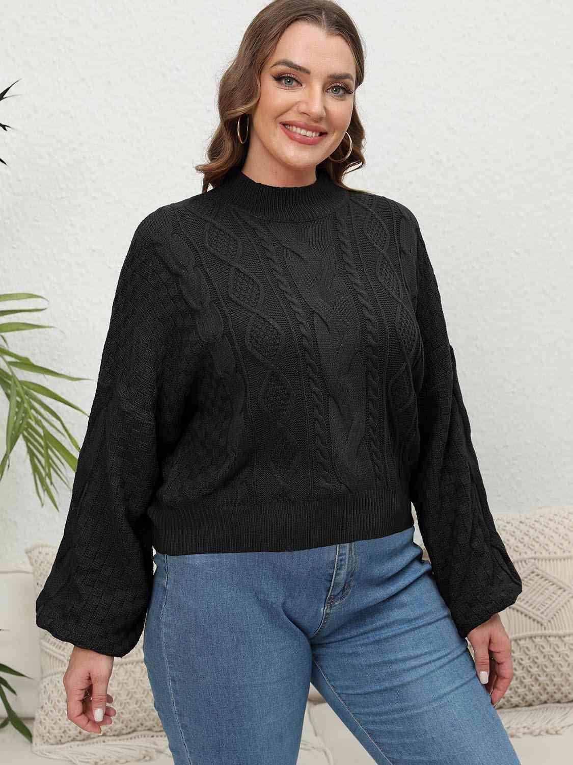 Ecstatic Cable Knit Plus Size Mock Neck Sweater - MXSTUDIO.COM