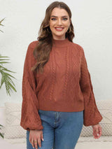 Ecstatic Cable Knit Plus Size Mock Neck Sweater - MXSTUDIO.COM