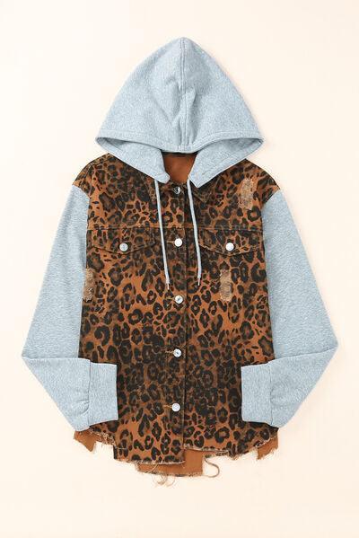 a leopard print jacket with a blue hoodie