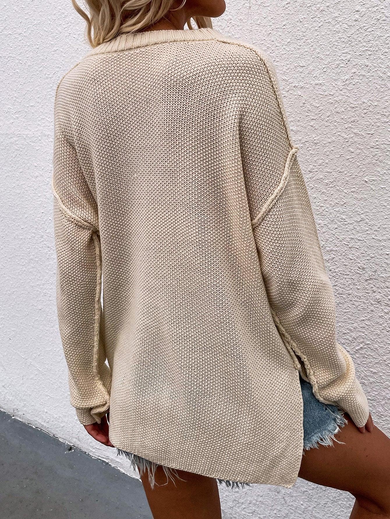 Edgy Knit Quarter Button Sweater - MXSTUDIO.COM
