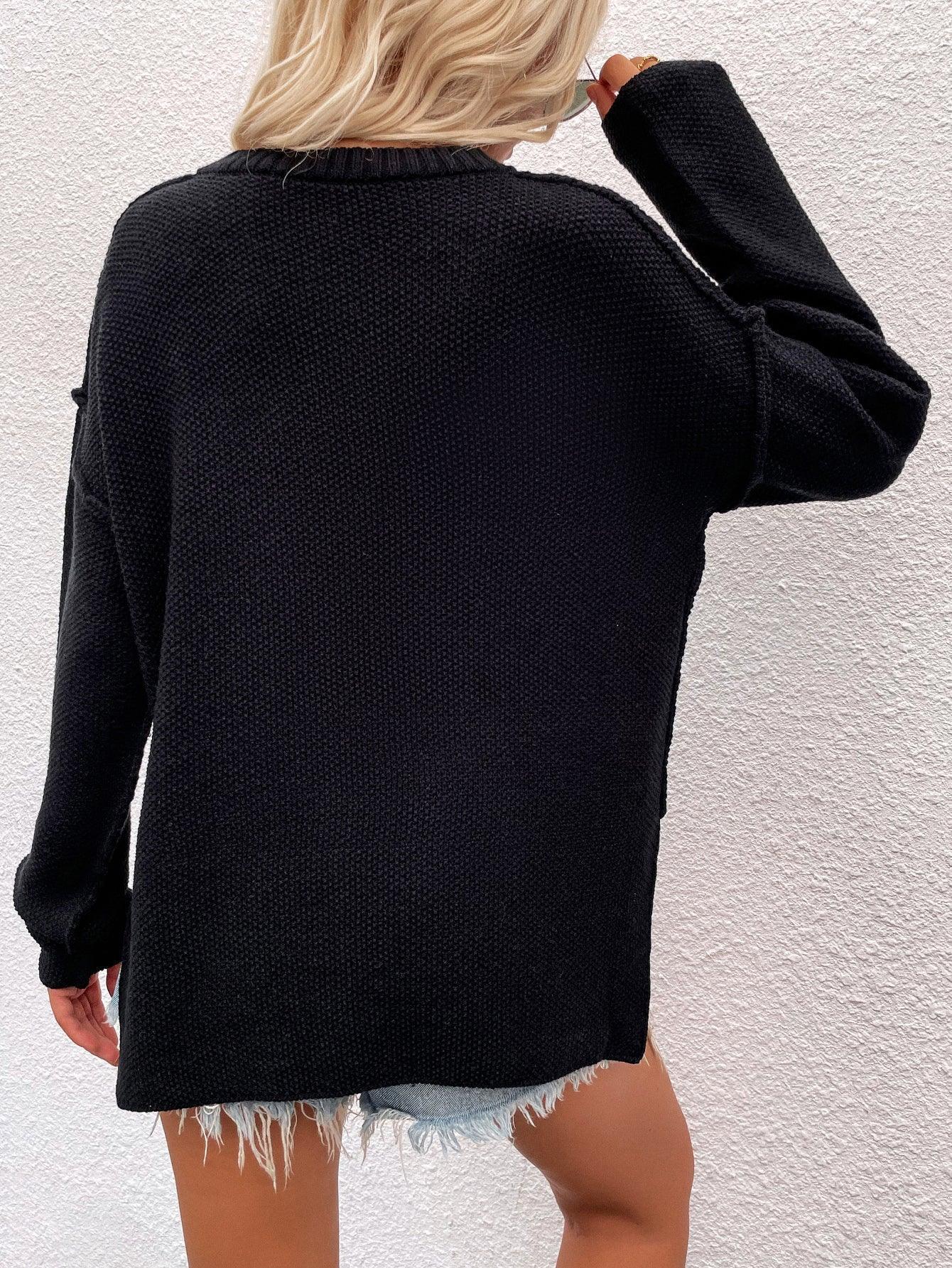 Edgy Knit Quarter Button Sweater - MXSTUDIO.COM