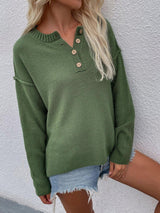 Edgy Knit Quarter Button Sweater - MXSTUDIO.COM