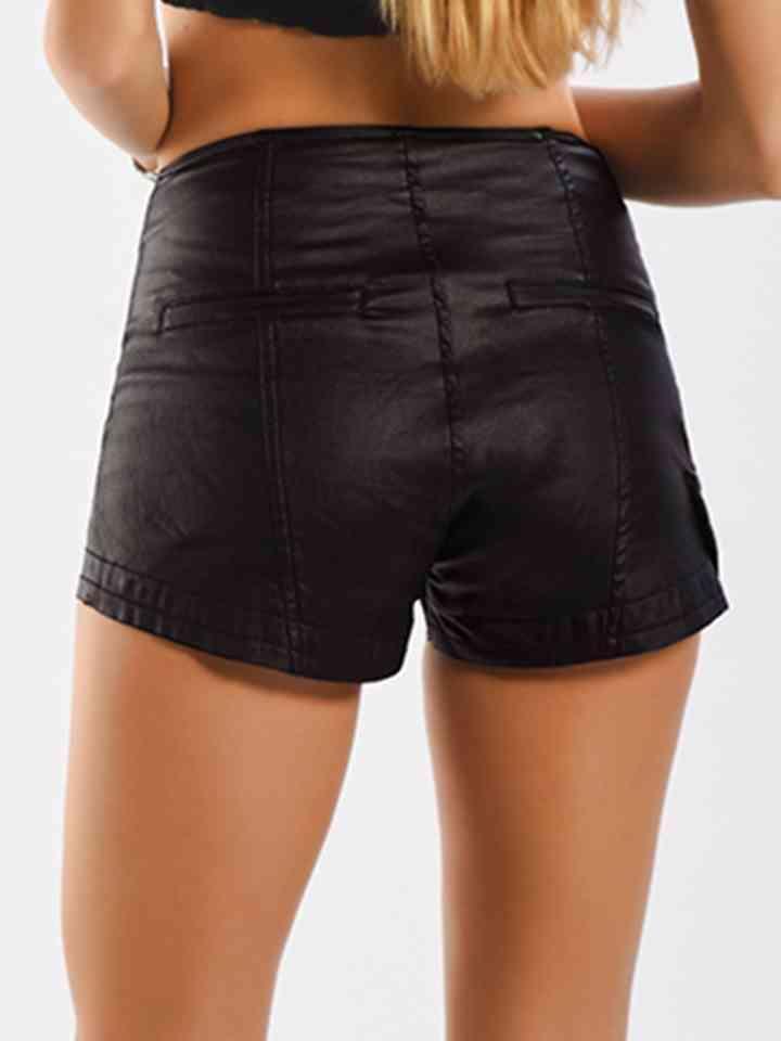 Edgy Zip-Up Slit Faux Leather Shorts - MXSTUDIO.COM