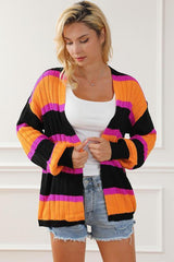 Effervescent Fall Open Front Striped Cardigan-MXSTUDIO.COM