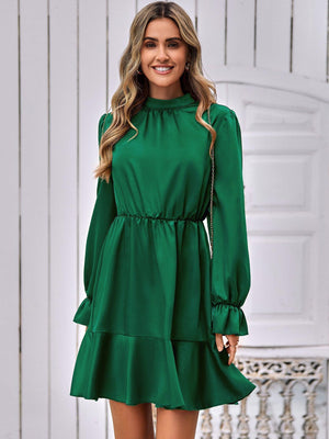 Effervescent Green Mock Neck Mini Dress - MXSTUDIO.COM