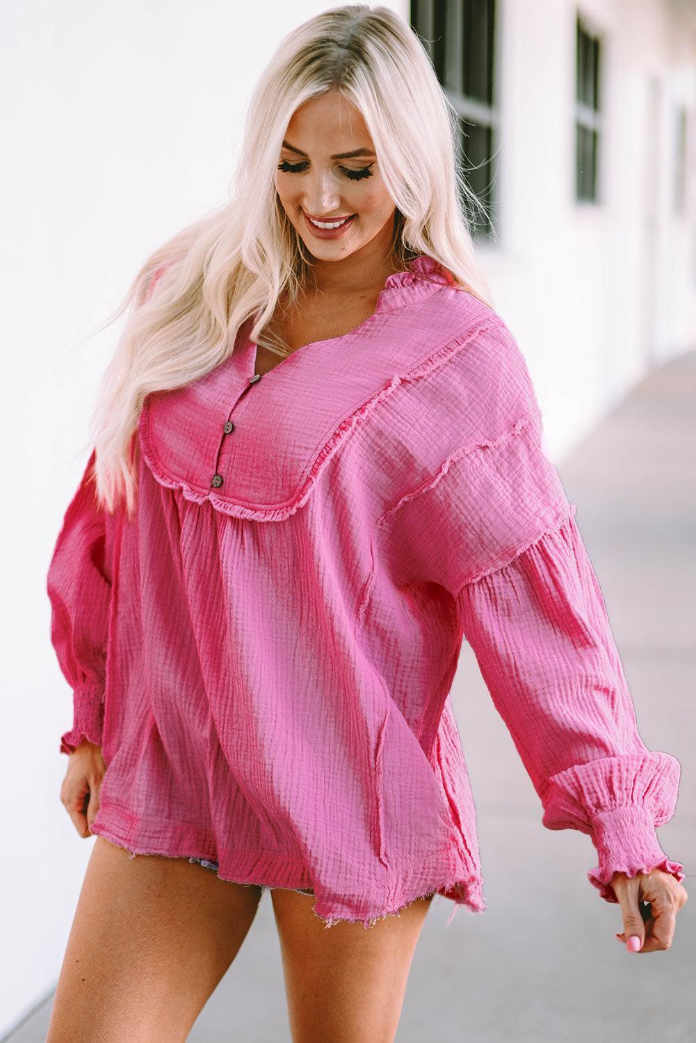 Effervescent Pink Long Sleeve Blouse - MXSTUDIO.COM