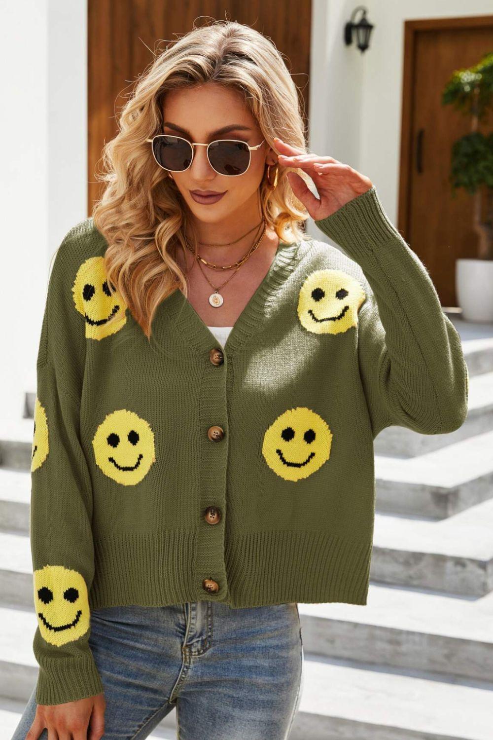 Effervescent Smiley Face Cardigan - MXSTUDIO.COM