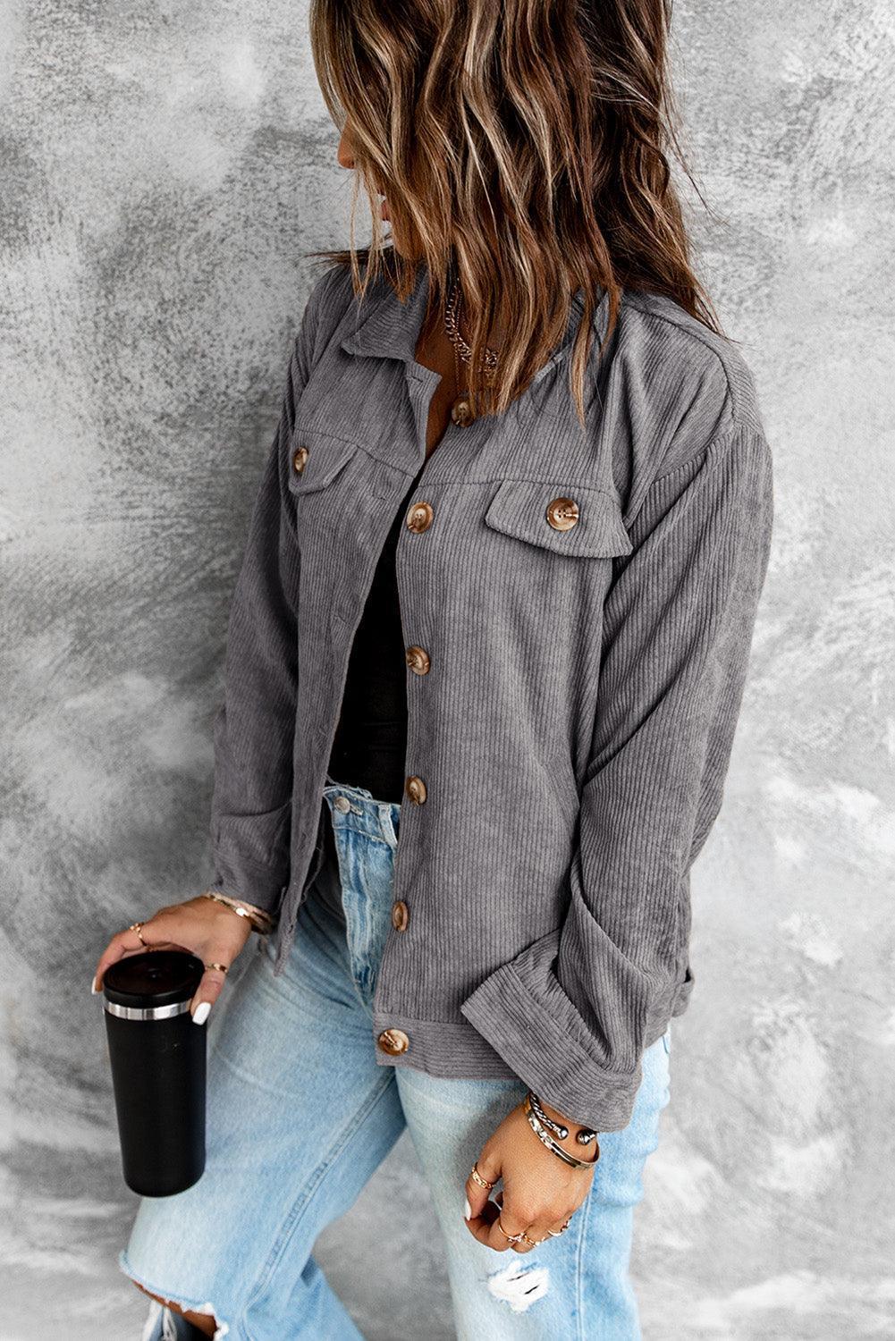 Effortless Buttoned Corduroy Jacket - MXSTUDIO.COM