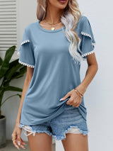 Effortless Crew Neck Petal Sleeve Blouse - MXSTUDIO.COM