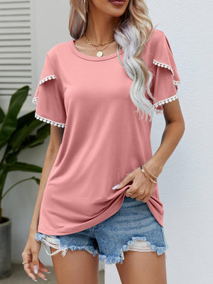 Effortless Crew Neck Petal Sleeve Blouse - MXSTUDIO.COM