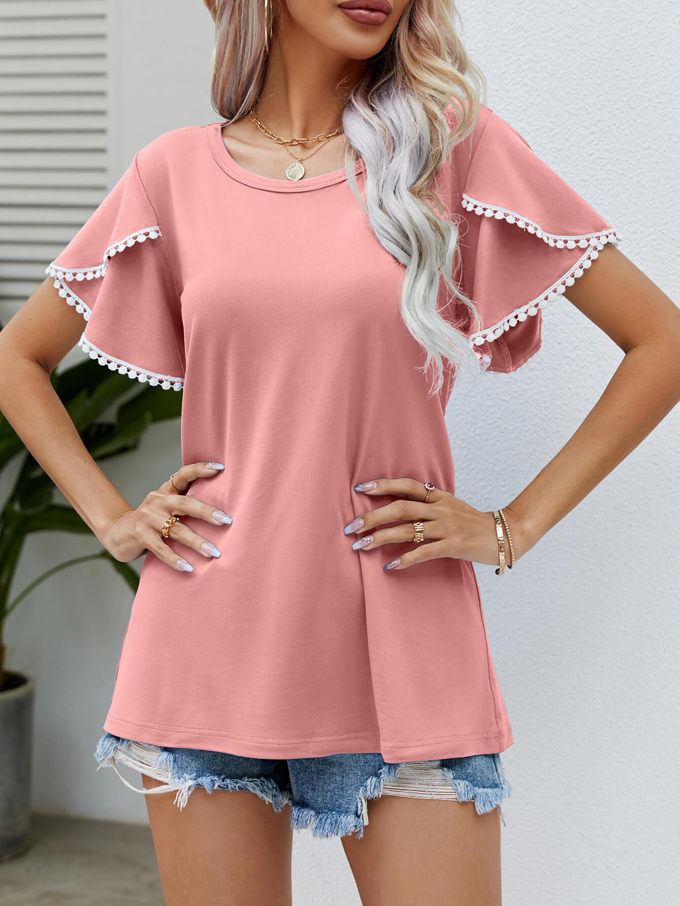 Effortless Crew Neck Petal Sleeve Blouse - MXSTUDIO.COM